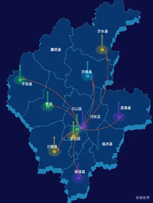 echarts临沂市地区地图geoJson数据-飞线图
